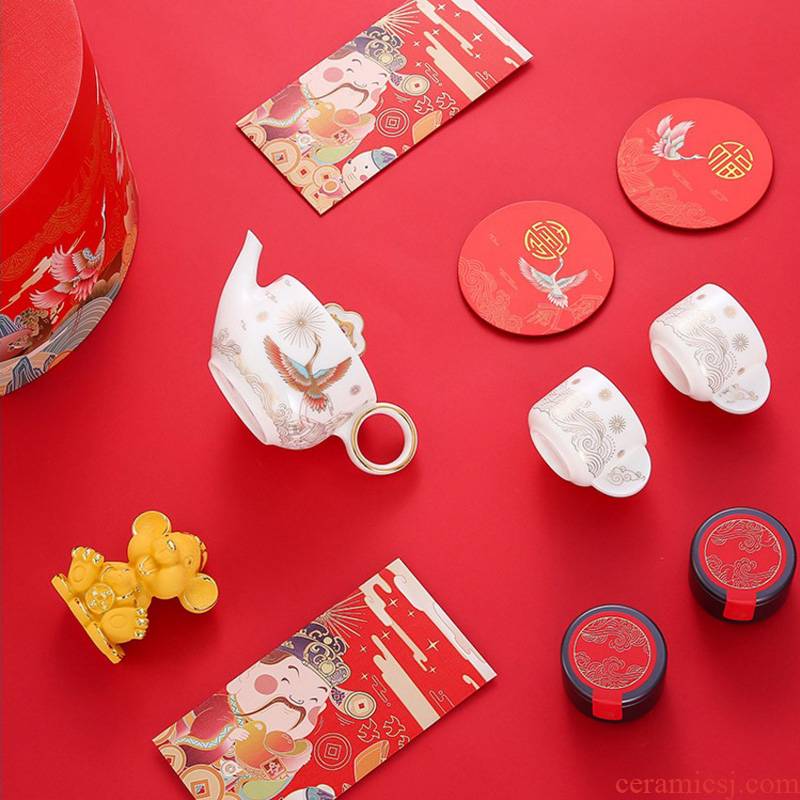 Jingdezhen ceramic tea set 2020 Spring Festival gift set during the Year of the rat gift porcelain high - end gift box