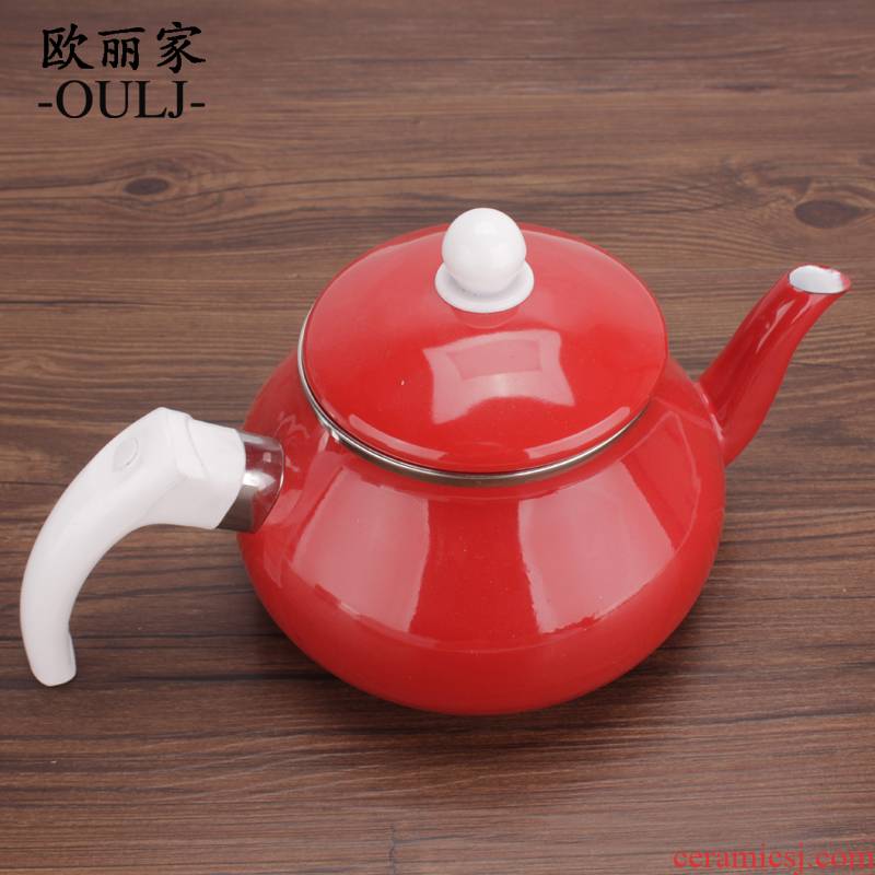 Fat pot of enamel enamel tea kettle 2.0 L wedding full red pot
