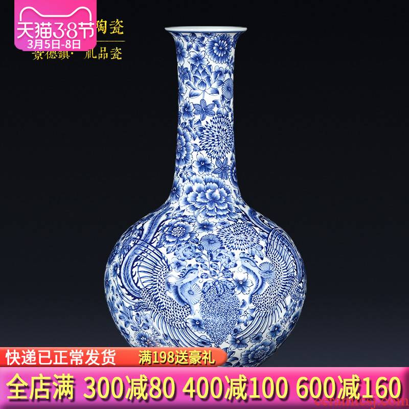 Jingdezhen ceramics imitation qianlong hand - made of blue and white porcelain vases, flower arrangement of Chinese style porch place gifts