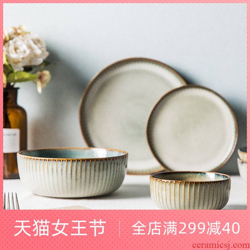 Lototo Japanese ceramics tableware household who eat bowl of ikea rainbow such as bowl of soup bowl large creative vintage port
