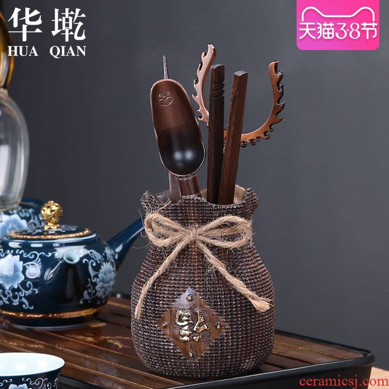 China Qian ebony tea six gentleman ceramic kung fu tea tea art solid wood tea tray spare parts ChaGa suits for