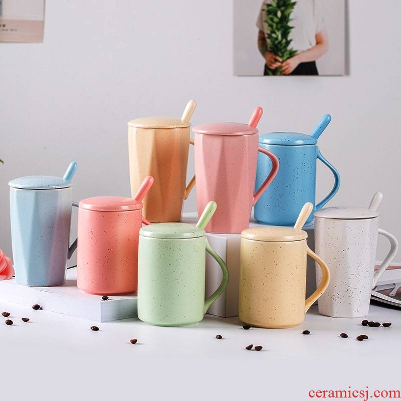 Female student han edition glass ceramic keller cup with cover spoon contracted couples creative home office coffee cup