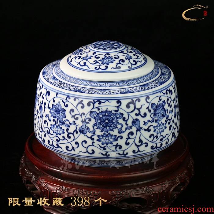 Beijing 's blue and white porcelain lotus' s sweet and auspicious storage tank of pure manual POTS home collection receives POTS