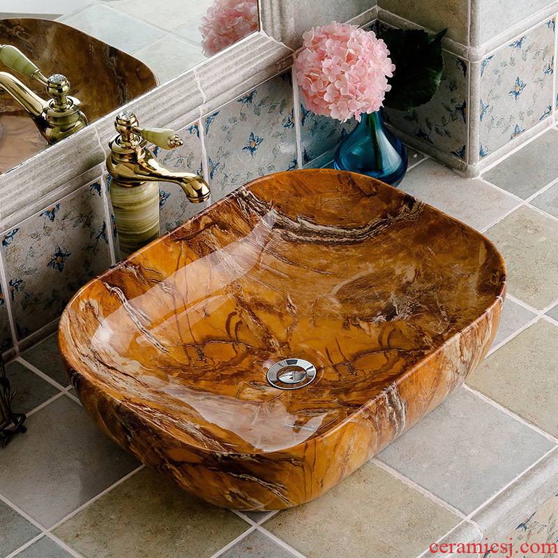 Basin of wash one on square imitation marble ceramic sanitary ware European household bathroom toilet art for wash Basin