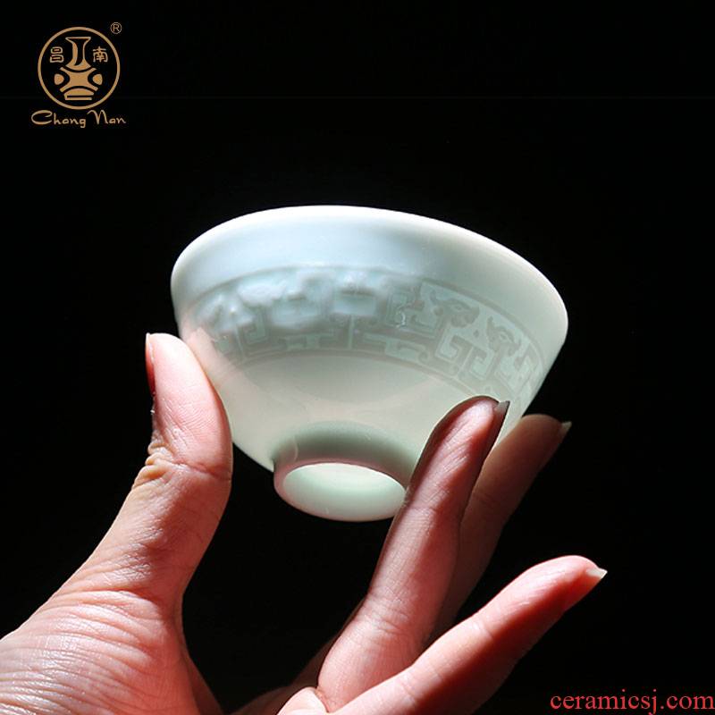 Chang south ceramic cups hand - carved single BeiYing green craft masters cup jingdezhen kung fu tea set sample tea cup