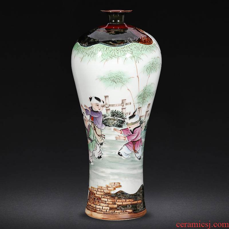 Jingdezhen famous hand - made ceramics up carved powder enamel vase Chinese style living room home decoration porcelain furnishing articles
