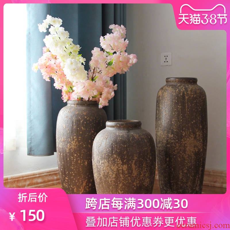 Art show variable flower flower implement of new Chinese style hotel ceramic decoration sitting room porch coarse pottery vase landing