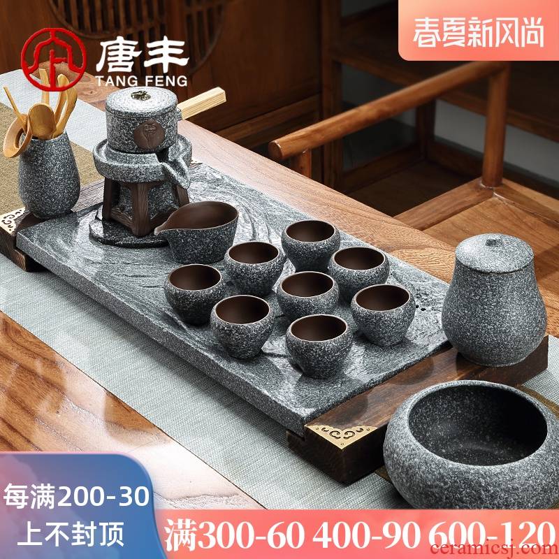 Tang Feng automatically make tea tea set suit imitation stone tea tray ceramic panel home office of a complete set of stone mill restoring ancient ways of tea