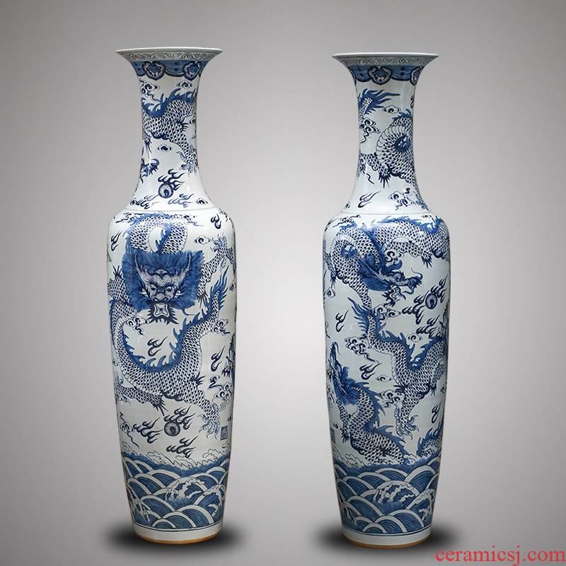 Jingdezhen ceramics antique blue - and - white hand - made dragon large vases, Chinese style villa hotel furnishing articles 1 meter 8
