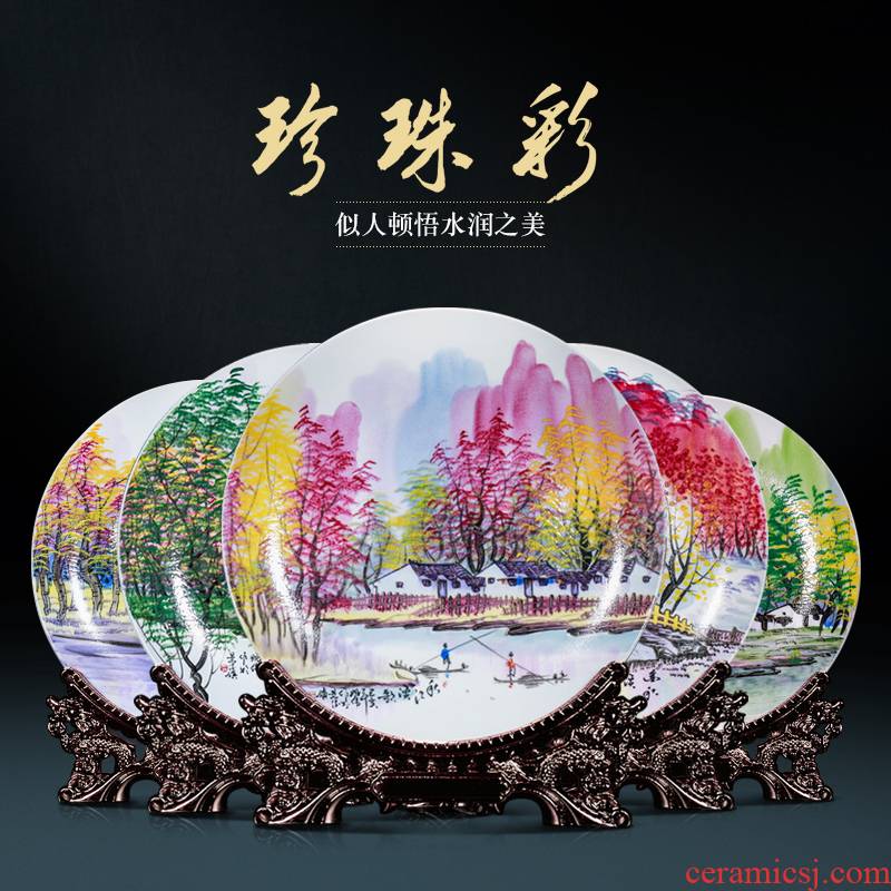 Pearl color hand - made hang dish of jingdezhen ceramics decoration sit plate of new Chinese style household collect rich ancient frame furnishing articles