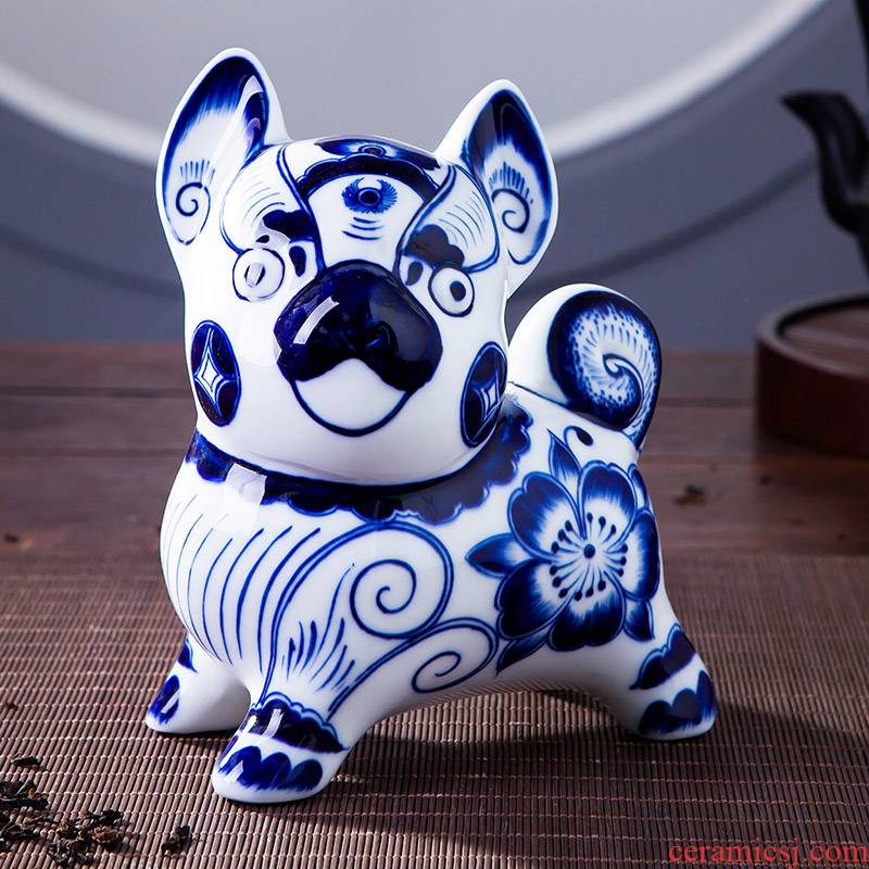 Blue and white porcelain of jingdezhen ceramics lucky dog simulation zodiac ornament household decoration sitting room decorate gifts