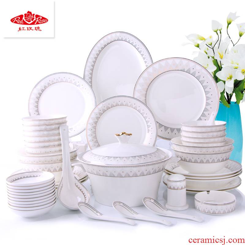 Tang Shanhong rose ipads China tableware I Mid - Autumn festival home dishes housewarming gift set contracted wind