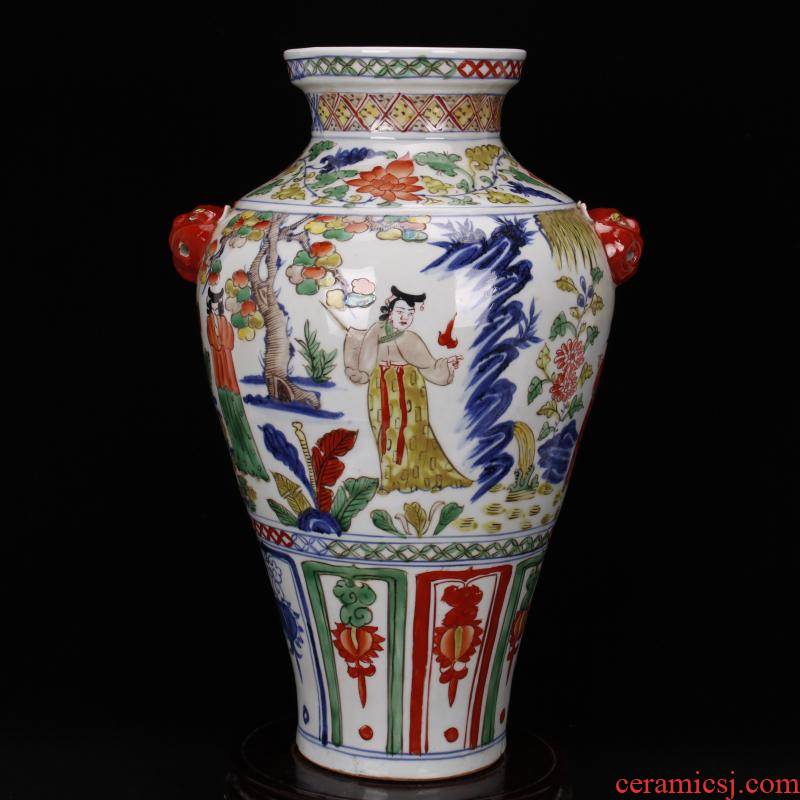 Jingdezhen RMB imitation antique curios colorful character lines wide expressions using mei bottles of vintage ceramic decoration old items collection