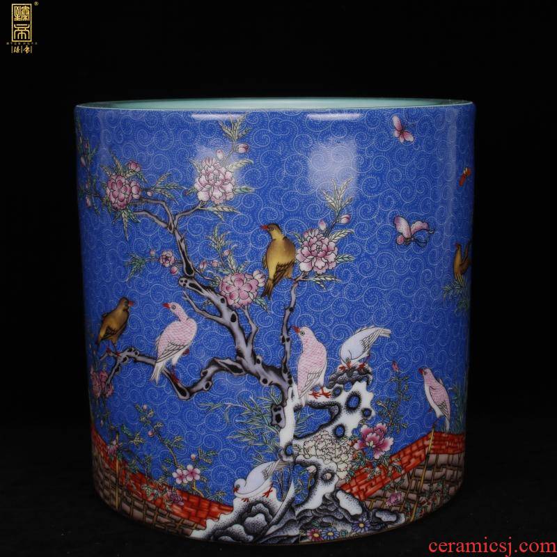 Archaize of jingdezhen porcelain enamel see colour painting of flowers and big brush pot "four desk pen sea Chinese style household company office furnishing articles