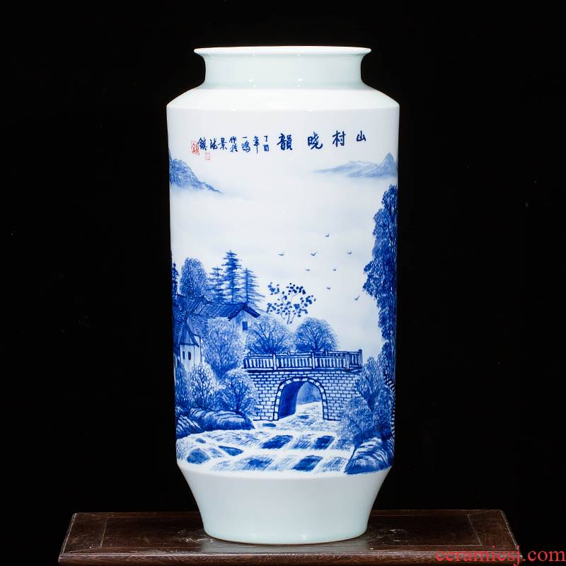 Jingdezhen ceramics landscape hand - made of blue and white porcelain vases, new Chinese style household adornment sitting room porch place