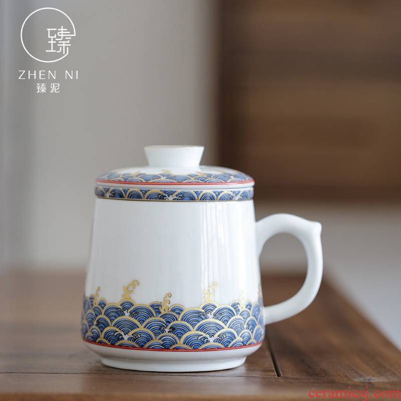 By mud office cup of jingdezhen ceramic colored enamel mugs kung fu tea cups with personal with cover filter glass