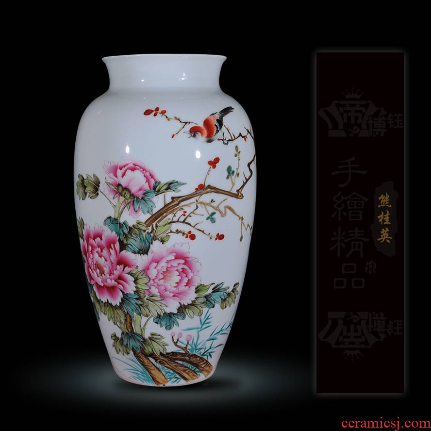 Jingdezhen ceramics Xiong Guiying hand - made pastel the singing of birds in the spring the vase modern decorative crafts