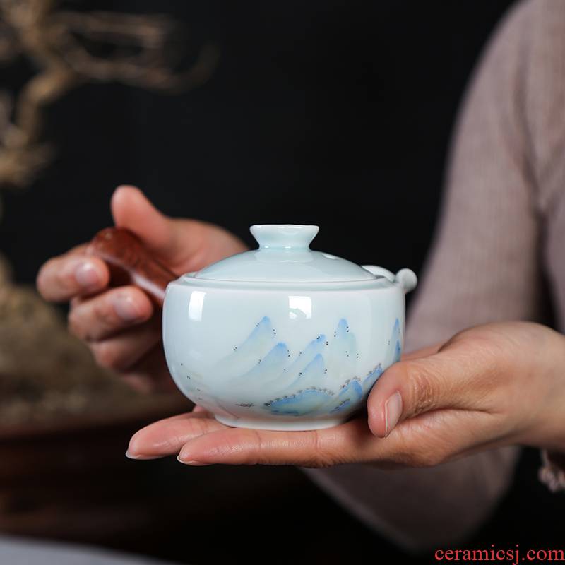 The View jingdezhen song celadon hand - made li jiangshan portable travel crack glass ceramic kung fu tea cups