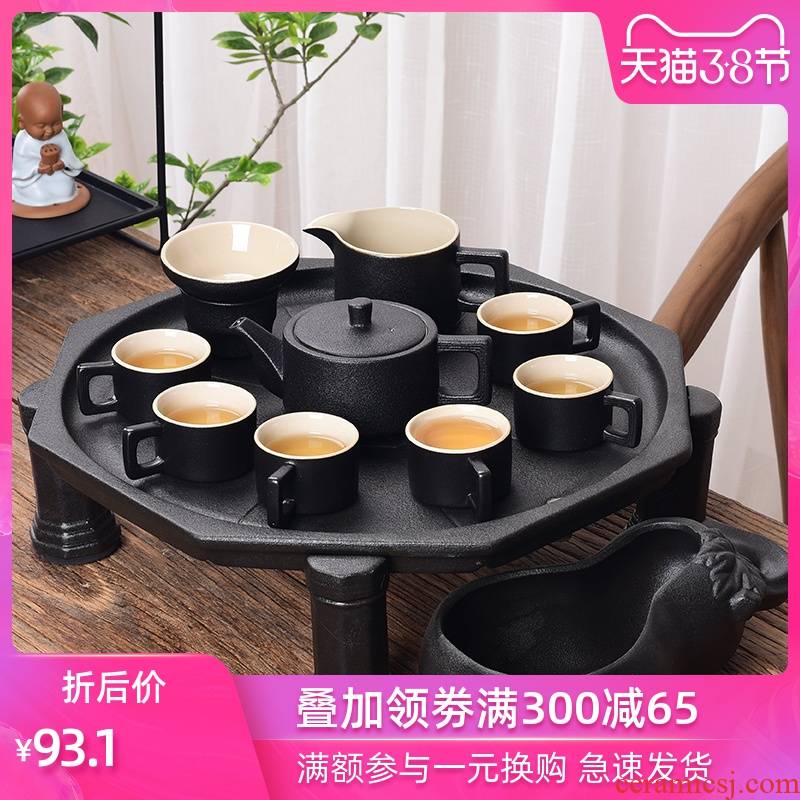 Kung fu tea set of black suit household contracted fit small sets of dry tea tray of a complete set of ceramic cup take the teapot