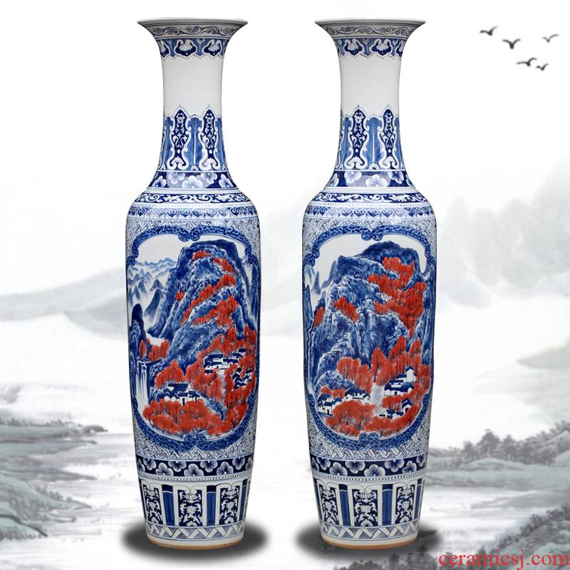 Jingdezhen ceramics hand - made landscape painting of large vase sitting room of Chinese style household decorative furnishing articles opening gifts