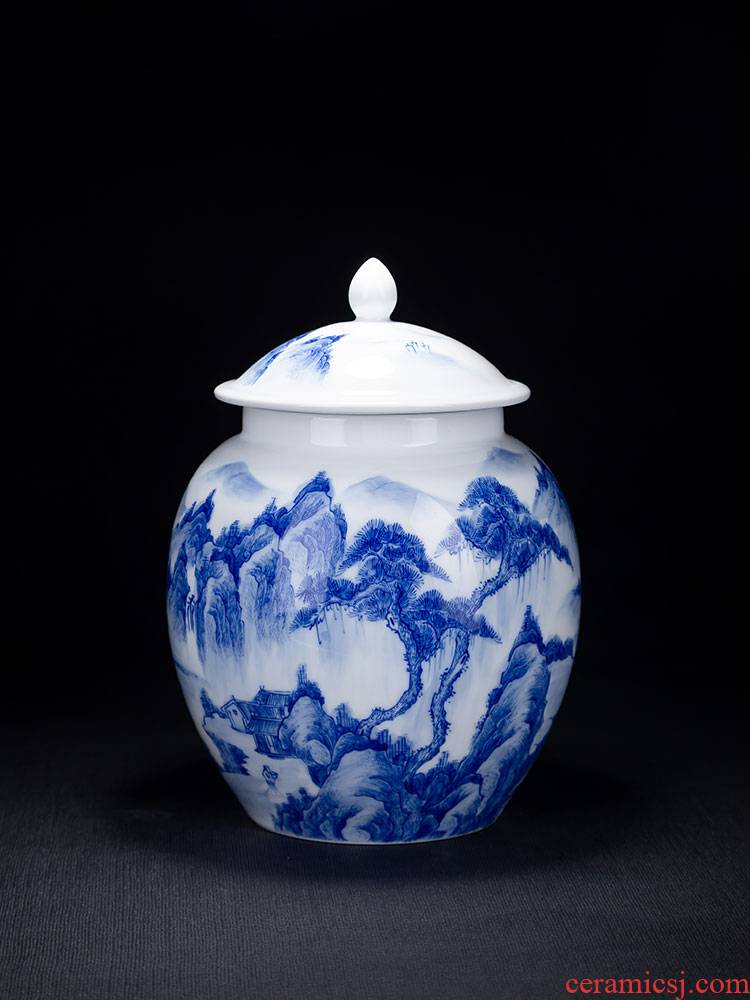 Blue and white porcelain of jingdezhen ceramics hand - made porcelain tea pot home sitting room adornment Blue and white landscape caddy fixings furnishing articles