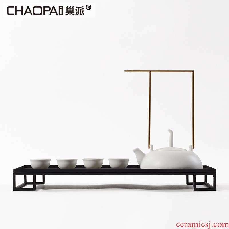 New Chinese style white ceramic tea set tea zen teapot tea tray example room white porcelain ornaments furnishing articles