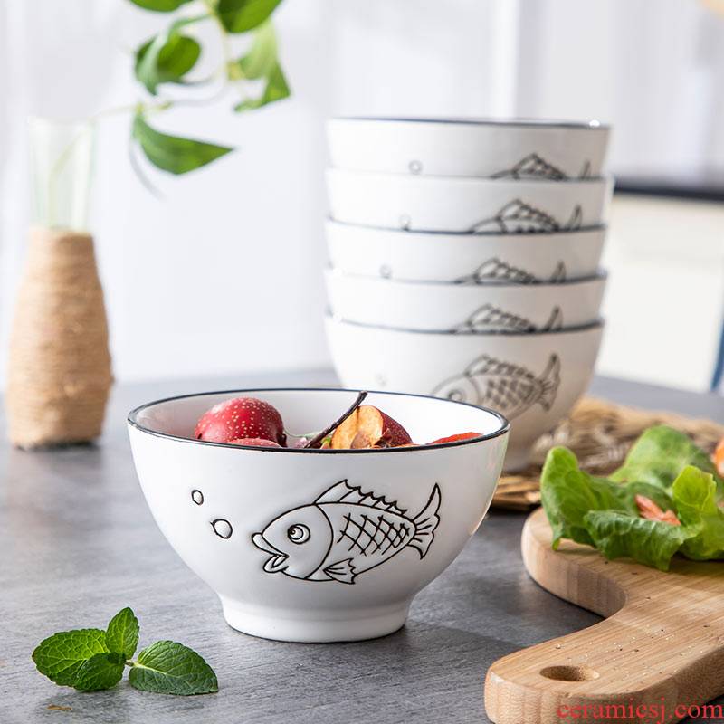 Song of cherry cartoon creative lovely fish and rice bowl eight woolly Japanese - style tableware bowl suit to eat ipads bowls 8 people group