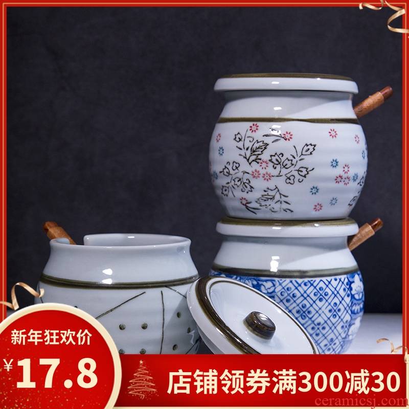 And the four seasons of hand - made under glaze color ceramic pepper pot seasoning salt box of oil, hot pepper pot seasoning sauce pot