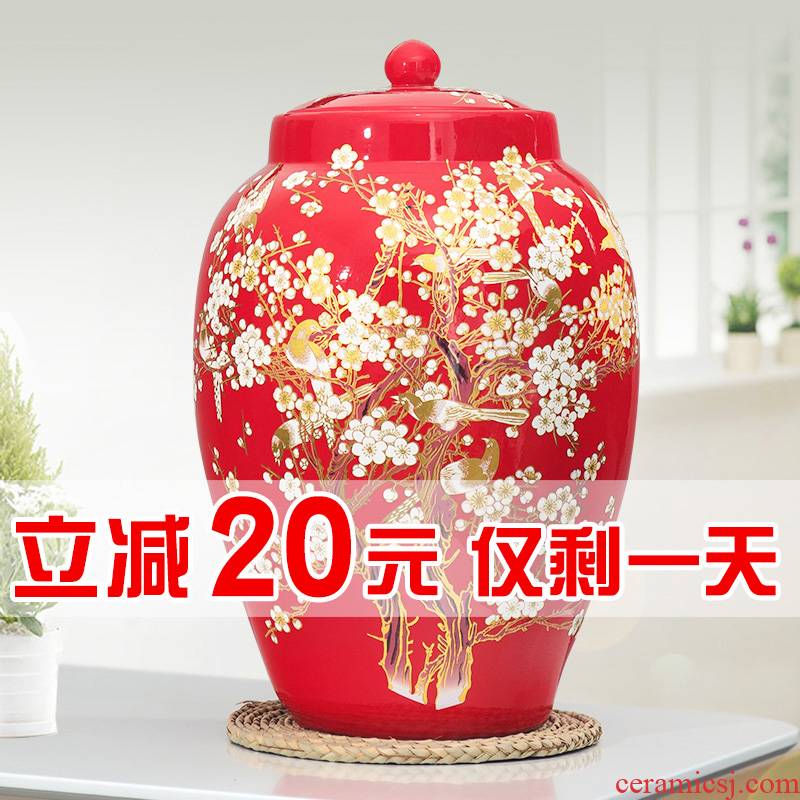 Jingdezhen ceramic barrel pack ricer box store 30 jins of 50 meters with cover household moistureproof insect - resistant rice jar airtight