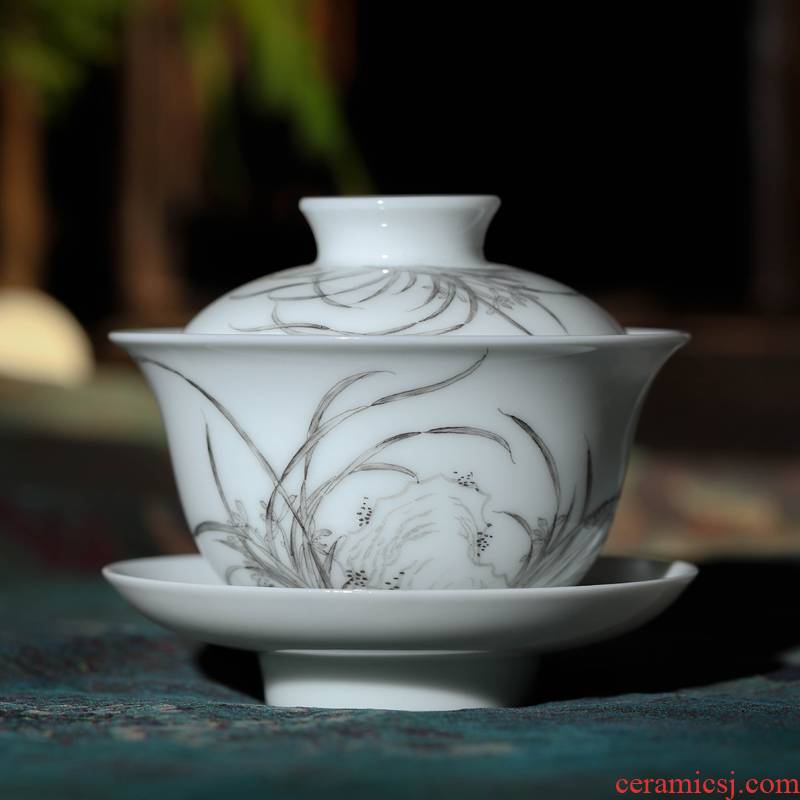 Jingdezhen porcelain tea tureen tea cup three cup only hand - made hand bowl three ceramic bowl to bowl