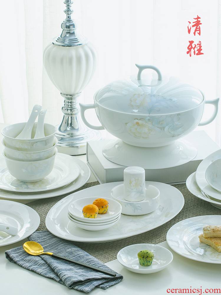 Dishes suit household contracted ipads porcelain tableware Dishes combined jingdezhen Chinese eat bowl chopsticks ceramic plates