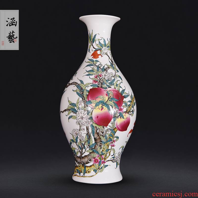 Jingdezhen ceramics ceramic flat peach antique vase sitting room place flower arrangement of new Chinese style decoration craft gift