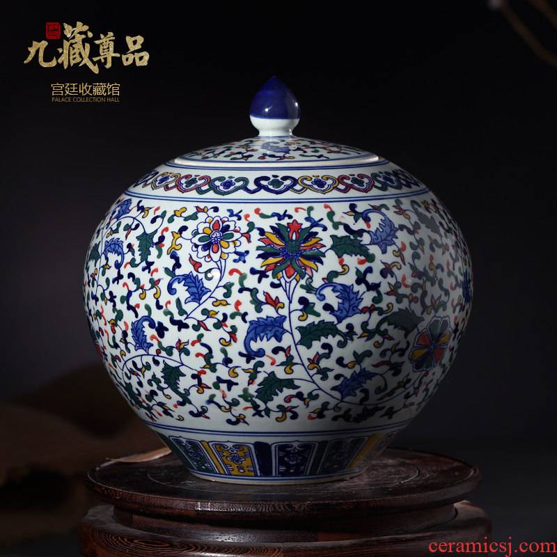 Furnishing articles jingdezhen blue and white porcelain ceramic vase hand - made color cover pot sitting room adornment storage tank household decoration