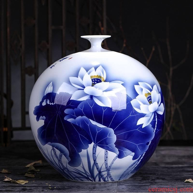 Jingdezhen blue and white porcelain vase of pure manual celebrity famous large sitting room archaize handicraft furnishing articles