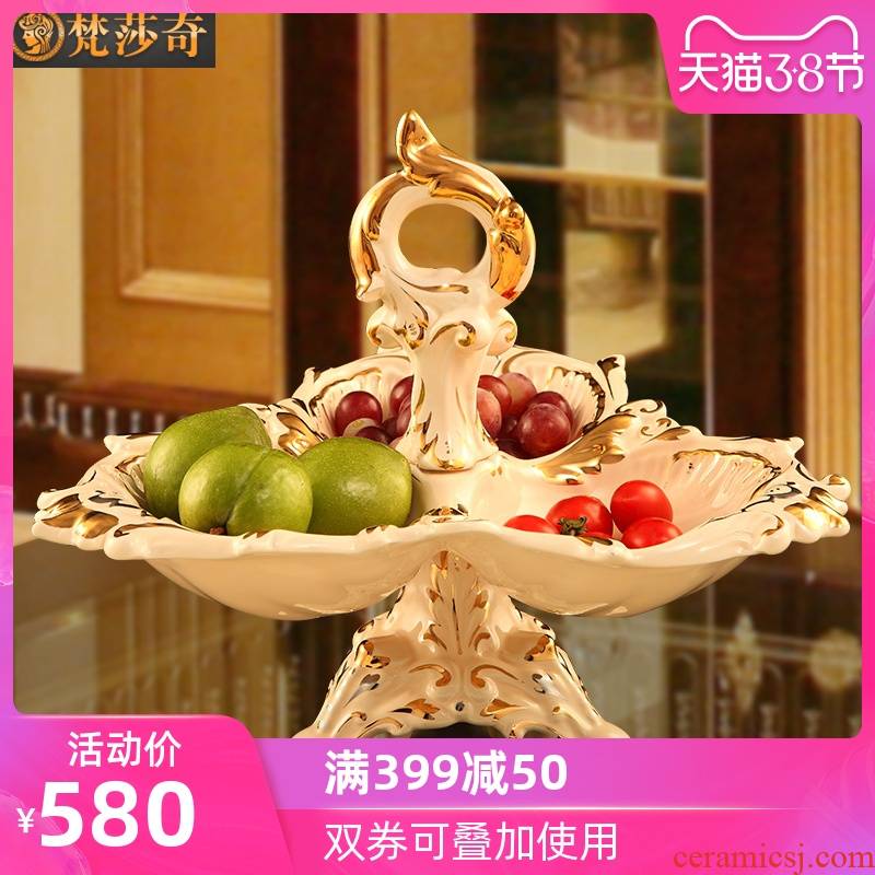 Key-2 Luxury dry fruit tray, snacks, candy dishes creative household ceramics in the living room European - style compote