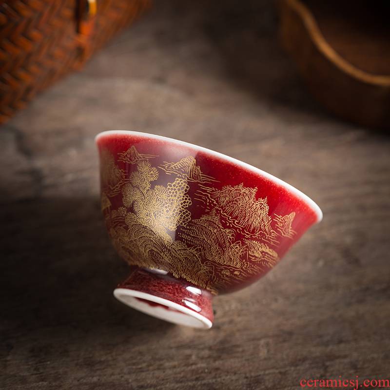 Ruby red owl up jingdezhen ceramics glaze masters cup at upstream teacups hand - made scenery fuels the tea set personal sample tea cup