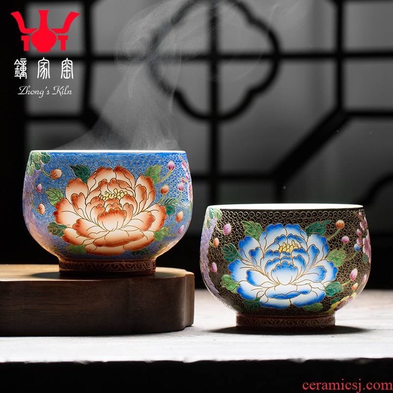 Clock home up jingdezhen checking ceramic colored enamel cup tea master cup single CPU personal tea cups