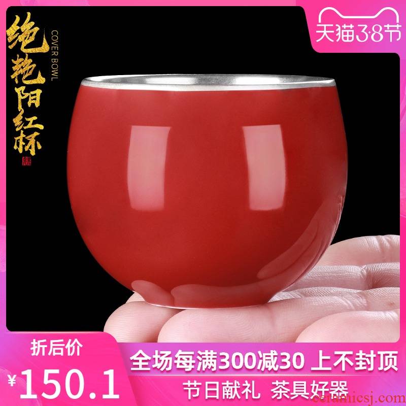 Silver cup Silver 999 household checking ceramic tea cup kongfu master cup single cup large gifts