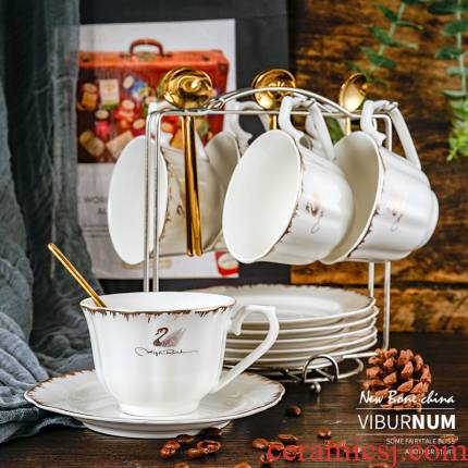 Yao hua ceramic European - style home coffee cup set with up phnom penh dish stainless steel cup frame 304 gold coffee spoon