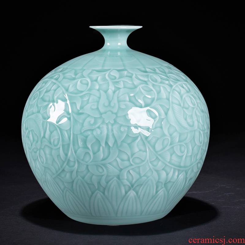 Jingdezhen ceramics vase furnishing articles flower arranging blue glaze pomegranate bottles of new Chinese style household rich ancient frame sitting room adornment