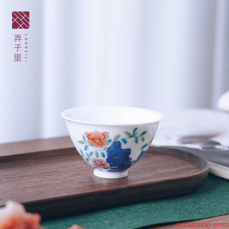 Make in jingdezhen tea set ceramic cups of glass cup pastel hand - made porcelain dou color cup master CPU