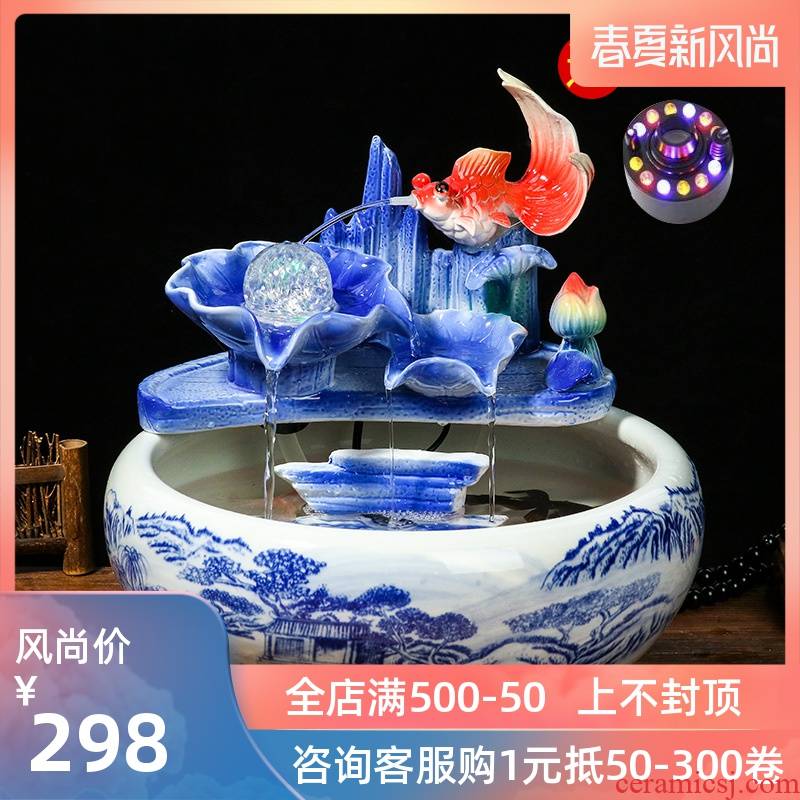 Jingdezhen ceramic aquarium, small water fountain decoration aquarium circulating water fish creative home furnishing articles