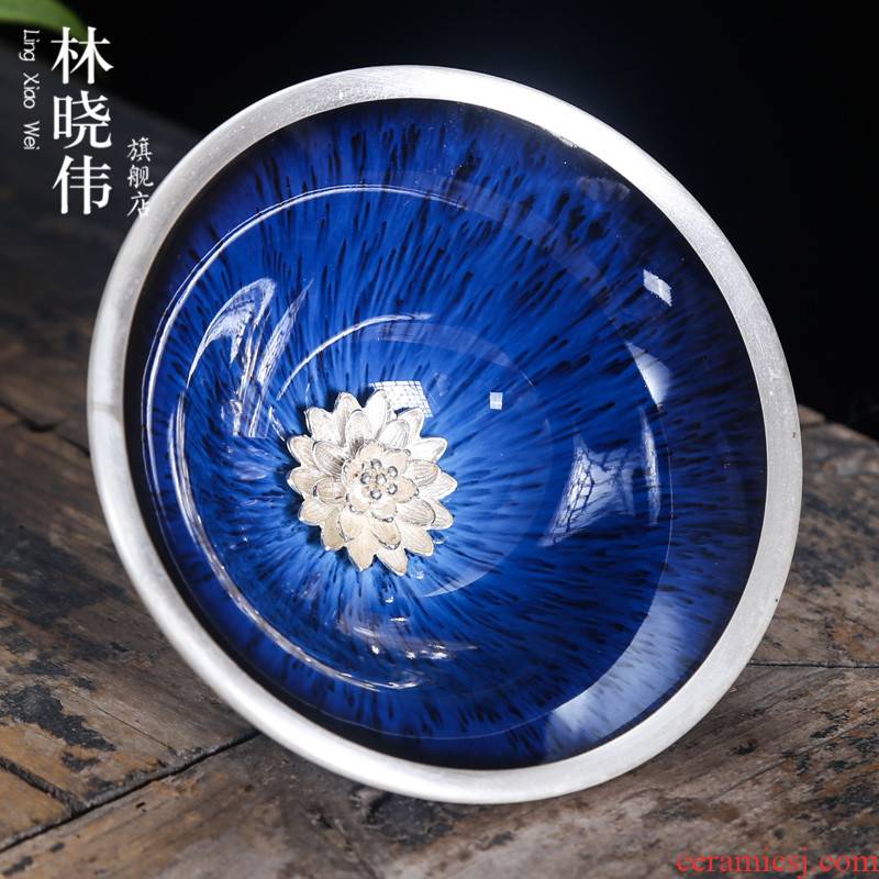 Variable set silver cup ceramic building light oil droplets silver sample tea cup bowl household masters cup kung fu tea cup
