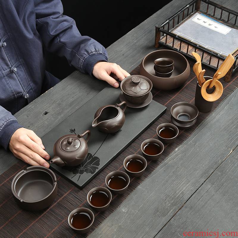 Zhuo royal purple kung fu tea set suit Japanese household contracted tea to wash the teapot teacup tea tea accessories