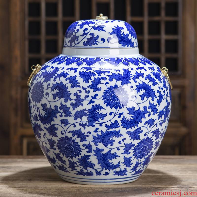 Jingdezhen ceramic tank storage tank general blue and white porcelain jar with cover caddy fixings home furnishing articles home decoration
