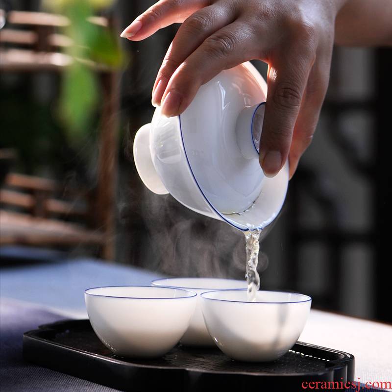 Pure manual sweet white tureen three cups to use with large white porcelain of jingdezhen ceramic kung fu tea tea bowl
