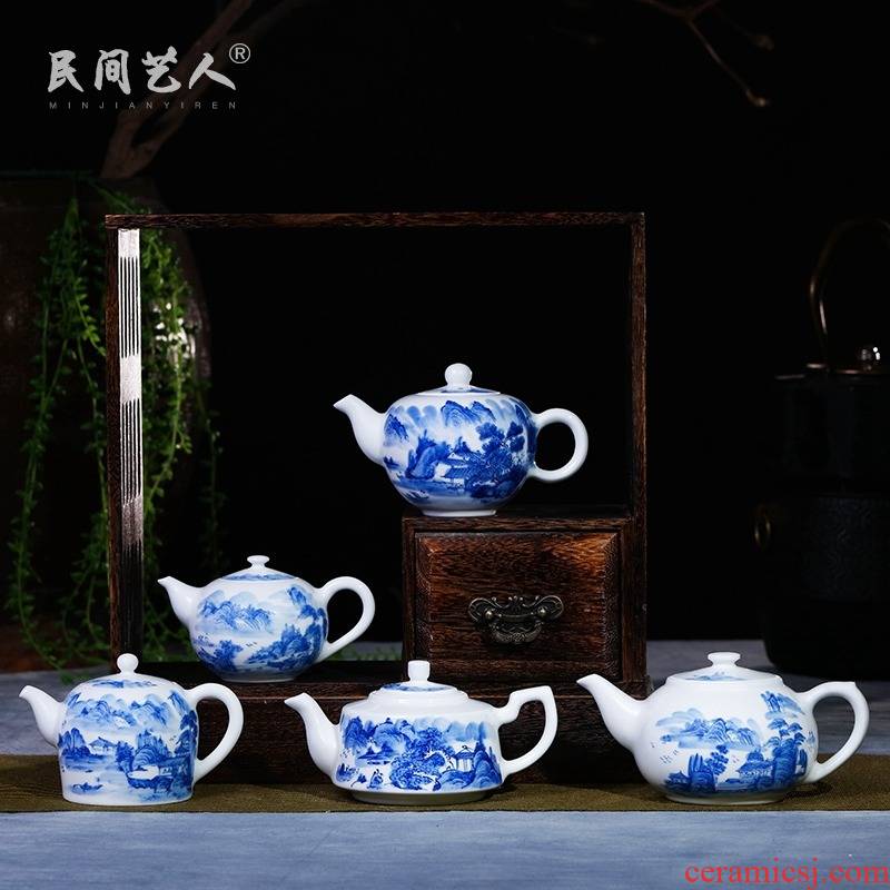 Jingdezhen ceramic hand - made porcelain kung fu tea set manual tea single pot of pu - erh tea tea kettle with tea
