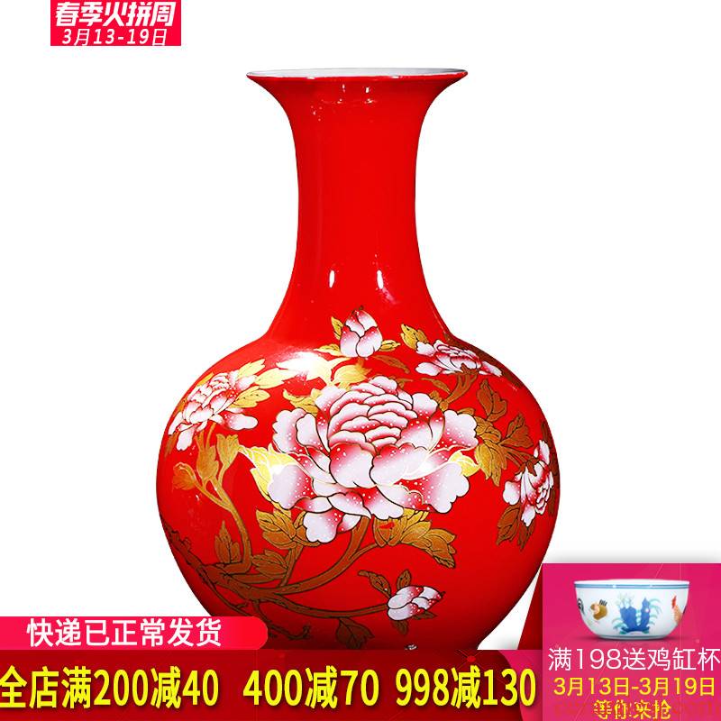 Jingdezhen ceramics China red peony vase of large sitting room place, home decoration wedding gift