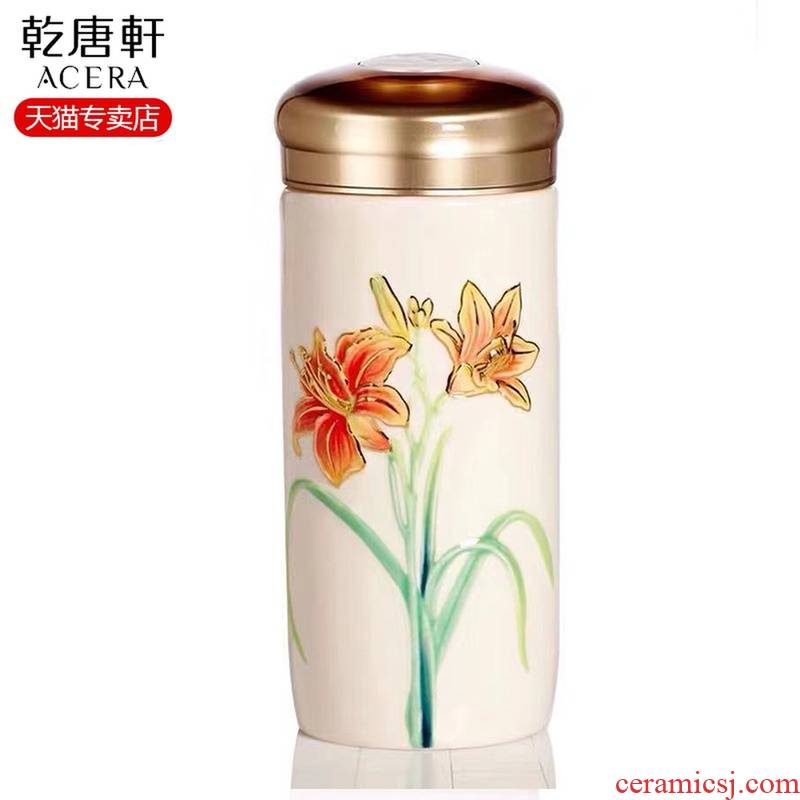 Do Tang Xuan porcelain cup day lilies flowers double cup 300 ml of ceramic cup with mother 's day gift