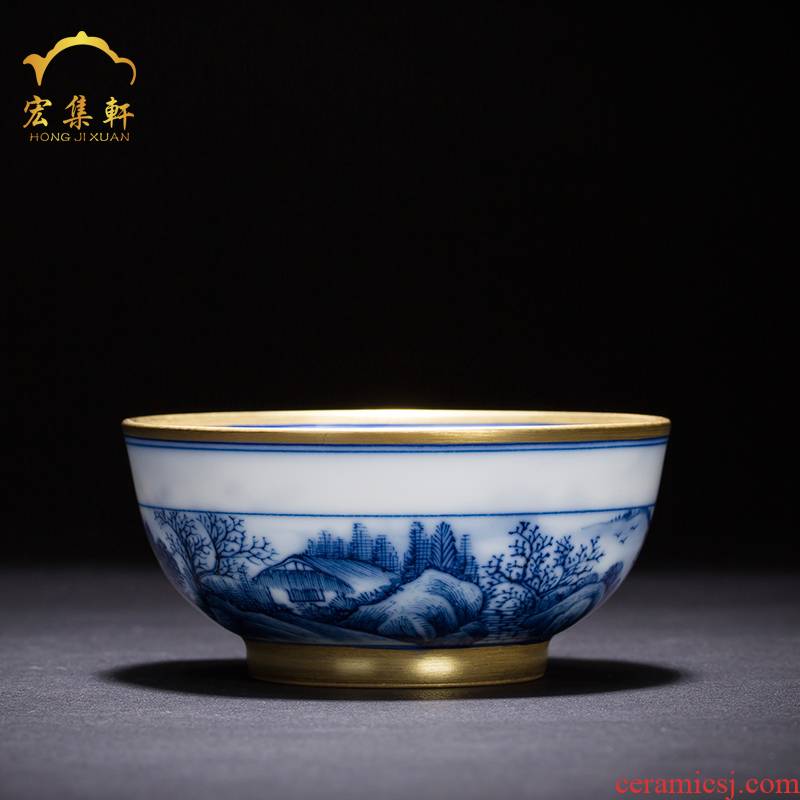 Kung fu jingdezhen ceramic bowl tea cups hand - made glass of blue and white porcelain teacup master cup single cup sample tea cup